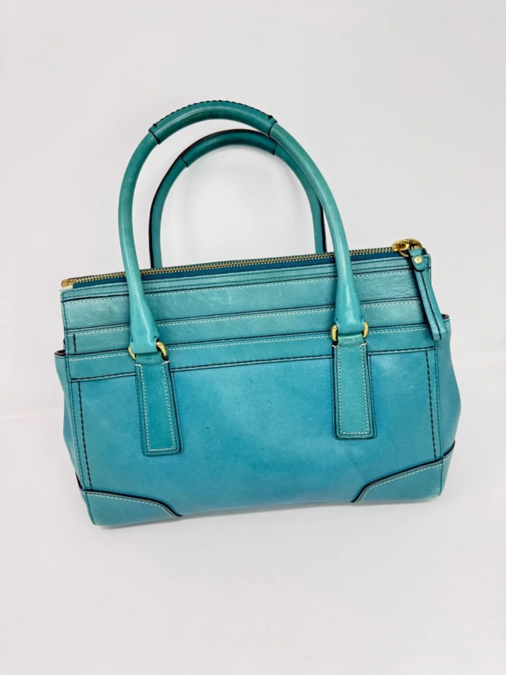 Coach Hampton Carry All Leather Satchel Handbag Turquoise Blue 11047-April 2007